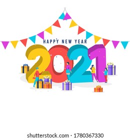 Feliz año nuevo 2021 plantilla vectorial. Diseño para banner, tarjeta de saludo o impresión.