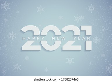 Happy New Year 2021. Vector illustration of a paper cut holiday with sparkling confetti particles. A festive event banner. Decoration elements for poster or cover designs