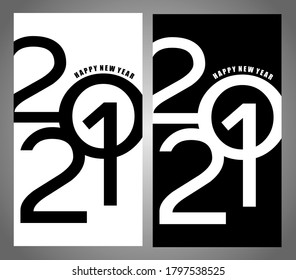 Happy new year 2021 vector background. Cover of card for 2021. Happy New Year symbols. Greeting card artwork, brochure template. Black and white design.