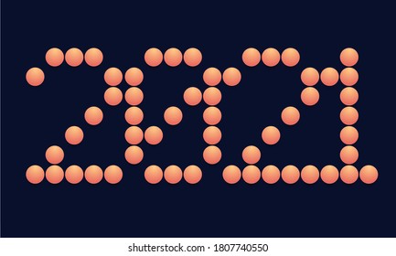 Happy New Year 2021 Vector Circle Art typography. Holidays greeting card illustration. Letters from circle and dots. Geometric New year Posters like electronic scoreboard.