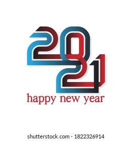 Frohes neues Jahr 2021. Silvester Vektorgrafik mit einfacher Buchstabenkombination. Rot und Blau