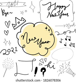Happy new year 2021 vector clip art doodle scribble hand writing hand drawn cute stylish design