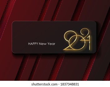 Happy New Year 2021. Vector illustration of the holiday. Maroon background with gold numbers and typographic halftone pattern. Greeting card or party invitation template