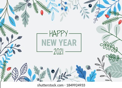 Feliz Año Nuevo 2021. Concepto de ilustración vectorial para fondo, tarjeta de saludo, banner de sitio web y móvil, tarjeta de invitación de partido, banner de medios sociales, material de marketing.