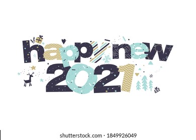Happy New Year 2021. Vector illustration concept for background, greeting card, website and mobile website banner, party invitation card, social media banner, marketing material.