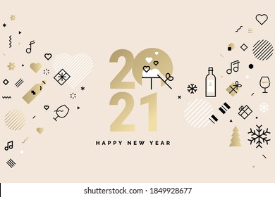 Happy New Year 2021. Vector illustration concept for background, greeting card, website and mobile website banner, party invitation card, social media banner, marketing material.