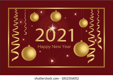 Feliz Año Nuevo 2021. Fondo vectorial con detalles dorados. Plantilla de diseño de tarjeta de saludo de vacaciones de invierno.