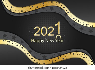 Feliz año nuevo 2021 Fondo de ilustración vectorial con texto de color dorado. Antecedentes de Año Nuevo.
