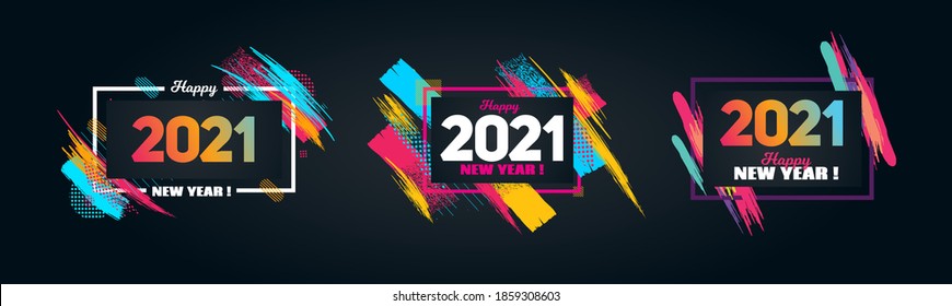 Happy New Year 2021 vector horizontal background frame for text Modern Art graphics for hipsters. Happy New Year 2021 design elements design of gift cards, brochures, flyers, leaflets, posters 2021