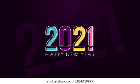 Happy New Year 2021 vector illustration with outline of 2021 text number concept design. Good template for New year or calendar design.