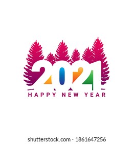Happy new year 2021 vector. Number 2021 concept with a tree. The year 2021 design vector in white Background