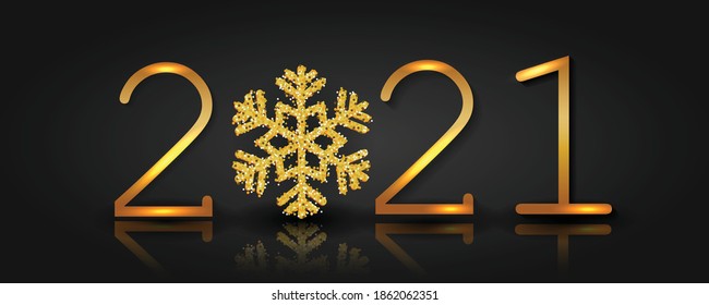 Happy New Year 2021 - Vektorneujahrshintergrund mit goldenen Zahlen auf glänzendem Hintergrund