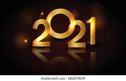 Happy New Year 2021 - Vector New Year background with gold numbers on shining background