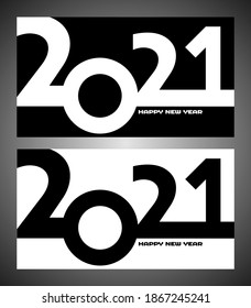 Feliz año nuevo 2021 de fondo vectorial. Portada de la tarjeta para 2021. Símbolos de Año Nuevo Feliz. Obra artística de tarjetas de felicitación, plantilla de folleto, volantes, carteles. Diseño en blanco y negro. Tipografía.