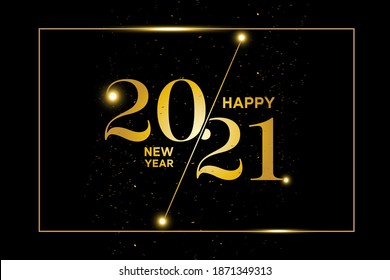 Happy New Year 2021 - Vector Illustration - Gold Text with Golden Confetti