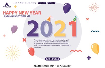 Feliz Año Nuevo 2021 ilustración vectorial aislada en fondo de color blanco. incluyen globo, sombrero de fiesta, fuegos artificiales, etc. bueno para banners, web, página de inicio, fiestas y otros.