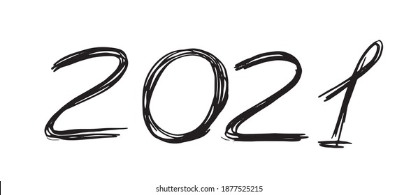 Happy New Year 2021. Vector, hand drawn illustration. 	