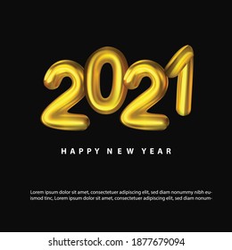 Feliz Año Nuevo 2021. ilustración vectorial de los números de oro de 2021. Señal realista en 3d.