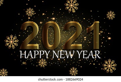 Happy New Year 2021 vector illustration for banner, flyer and greeting card. Realistic date with stars and gradient shine.