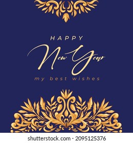 Feliz Año Nuevo 2021 ilustración vectorial para banner, volante y tarjeta de saludo con hermosas obras de arte dorado 
