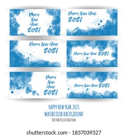 Happy new year 2021 watercolor theme. 2021 Greetings card. abstract background.2021 background banner. Vector illustration.
