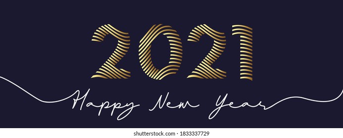 Happy New Year 2021 wave text effect calligraphy numbers. Design template for new year's eve, seasonal holidays flyers, greetings, invitations and advertising, web, social media. Vector illustration