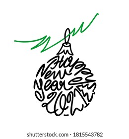 Feliz año nuevo 2021. Fondo blanco. los elementos de diseño del logotipo. Texto en forma de bola. globo de juguete de Navidad. Plantilla de diseño para folletos, banners y postales. Ilustración del vector