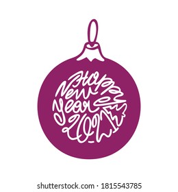 Happy new year 2021. White background. the design elements of the logo. Text in the form of a ball. Christmas toy balloon. Design template for brochures, banners, and postcards. Vector illustration