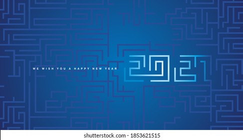 Happy New Year 2021 White Cyberspace Abstract High Tech New Year 2021 Typography Blue Background