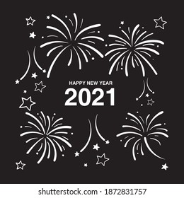 Happy new year 2021 with white fireworks Free Vector
