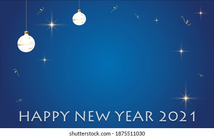 Happy New Year 2021 white silver blue greeting card