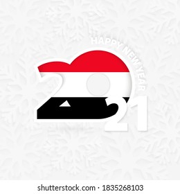 Happy New Year 2021 for Yemen on snowflake background. Greeting Yemen with new 2021 year.