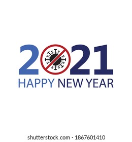 Happy New Year 2021 with zeros as bacteria corona virus. Vector icon illustration