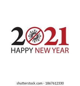 Happy New Year 2021 with zeros as bacteria corona virus. Vector icon illustration