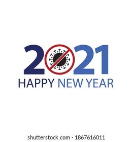 Happy New Year 2021 with zeros as bacteria corona virus. Vector icon illustration