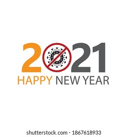Happy New Year 2021 with zeros as bacteria corona virus. Vector icon illustration