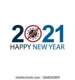 Happy New Year 2021 with zeros as bacteria corona virus. Vector icon illustration