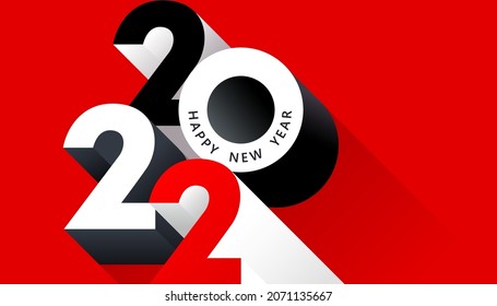 Happy New Year 2022 with abstract text design on red background for greeting card, poster, cover calendar. 