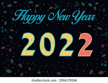 Happy New Year 2022. Artistic Yellow and Red Number 2022. Black Background. Vector Illustration