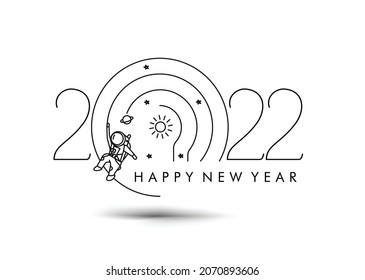 Happy New Year 2022 With Astronaut Design, Vector illustration.