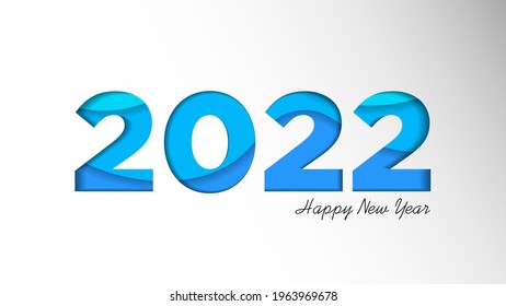 Happy New Year 2022 Background Template. Holiday Vector Illustration of Paper Cut Numbers 2022. 2022 Paper Cut Background Festive Poster or Banner Design. Modern Happy New Year Background