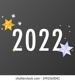 Feliz año nuevo 2022 fondo con estrella ,aislado en fondo negro, ilustración vectorial EPS 10