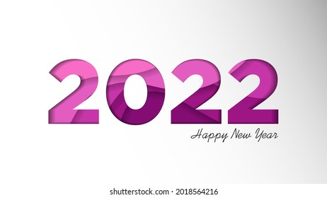 Happy New Year 2022 Background Template. Holiday Vector Illustration of Paper Cut Numbers 2022. 2022 Paper Cut Background Festive Poster or Banner. Modern Happy New Year Background