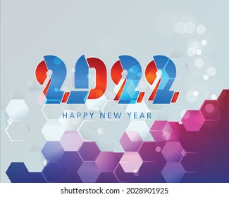 Happy new year 2022 background. Golden shiny numbers with confetti and ribbons on black background. Holiday greeting card design.