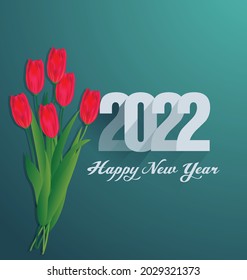 Happy new year 2022 background. Golden shiny numbers with confetti and ribbons on black background. Holiday greeting card design.