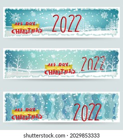 Happy new year 2022 background. Golden shiny numbers with confetti and ribbons on black background. Holiday greeting card design.