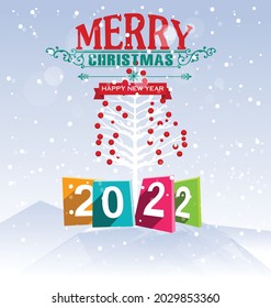 Happy new year 2022 background. Golden shiny numbers with confetti and ribbons on black background. Holiday greeting card design.