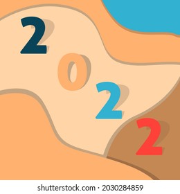 Happy new year 2022 background template. Holiday vector illustration of paper cut numbers 2022. Banner design, calendar template. Modern happy new year background