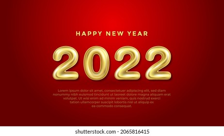 Happy New Year 2022 Background Template. Holiday Vector Illustration of 3D Balloon Numbers 2022. Realistic 2022 Gold Helium Balloon Numbers Background Festive Poster or Banner Design