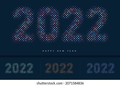 Frohes neues Jahr 2022. Hintergrundvorlage. Holiday Vector Illustration von 2022 Zahl halftone Stern, Poster oder Banner Design Hintergrund, Happy New Year Modern Vector, mit Partikeln.